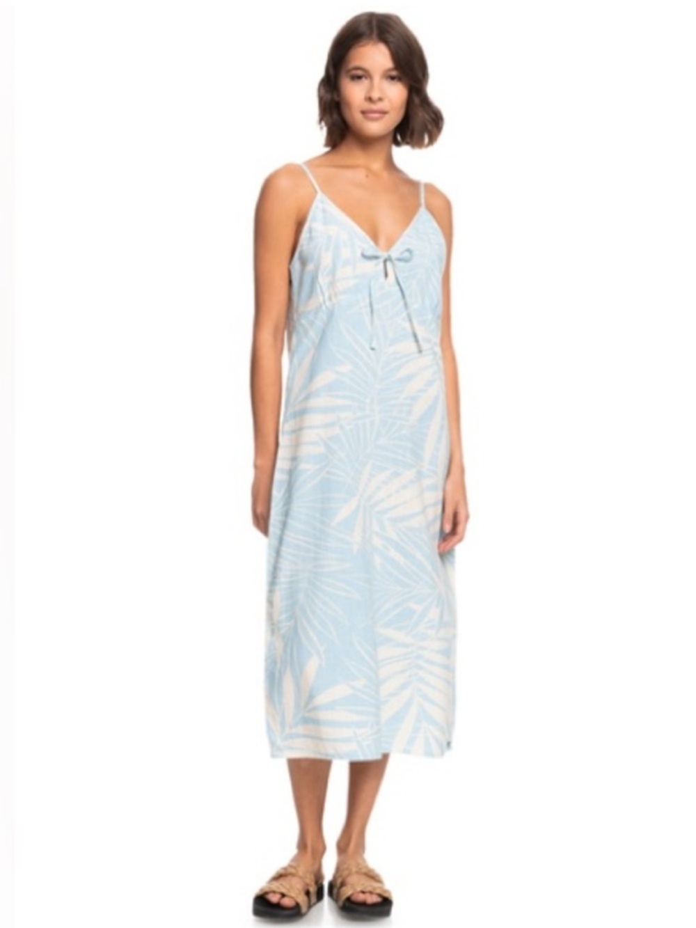 Roxy Light Blue & White Palm-Print Slip Dress
